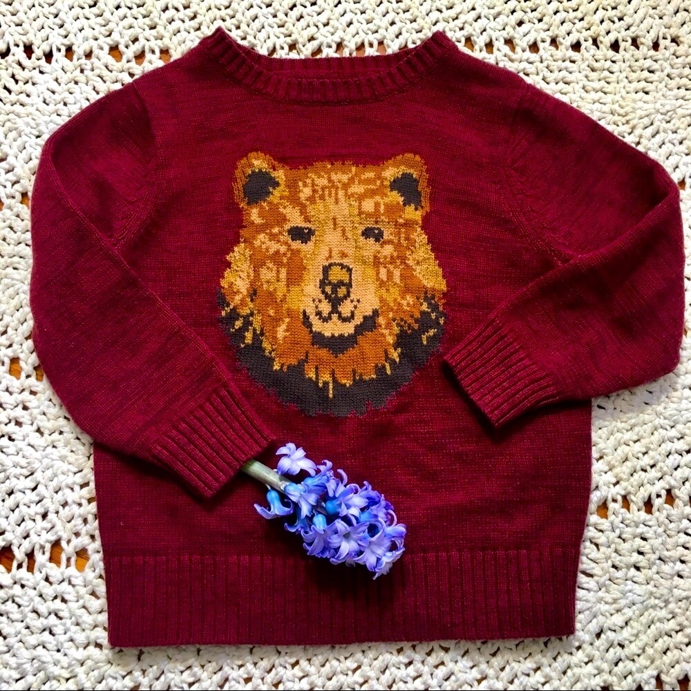 Burgundy bear knit sweater